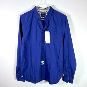 Denim & Flower Ricky Singh NWT Long Sleeve Navy Blue Button Down Size Large